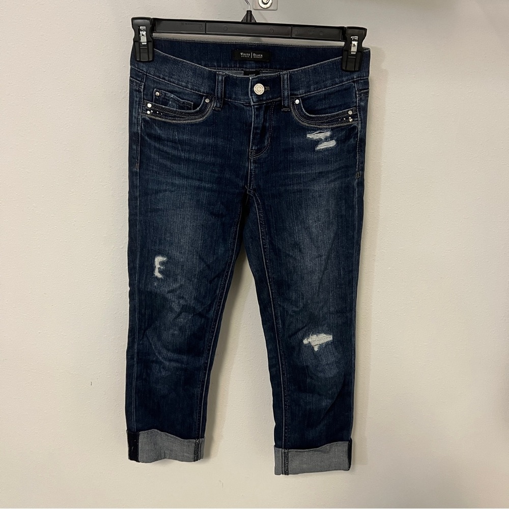 White House Black Market denim jeans noir size 00s dark wash GUC cropped ankle